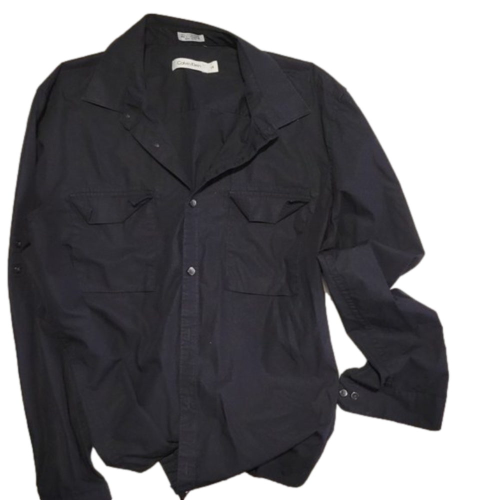 CALVIN KLEIN MENS LONG SLEEVE BLACK BUTTON UP TOP - Picture 1 of 3